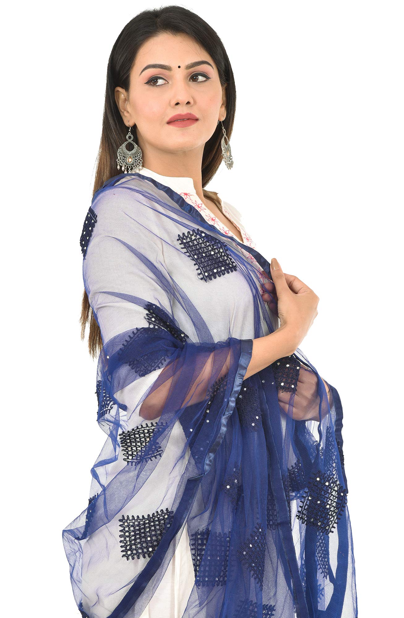 youthquake Women's Diamond Embroidered Net Dupatta With Latkan & Matching Lace-picture-11