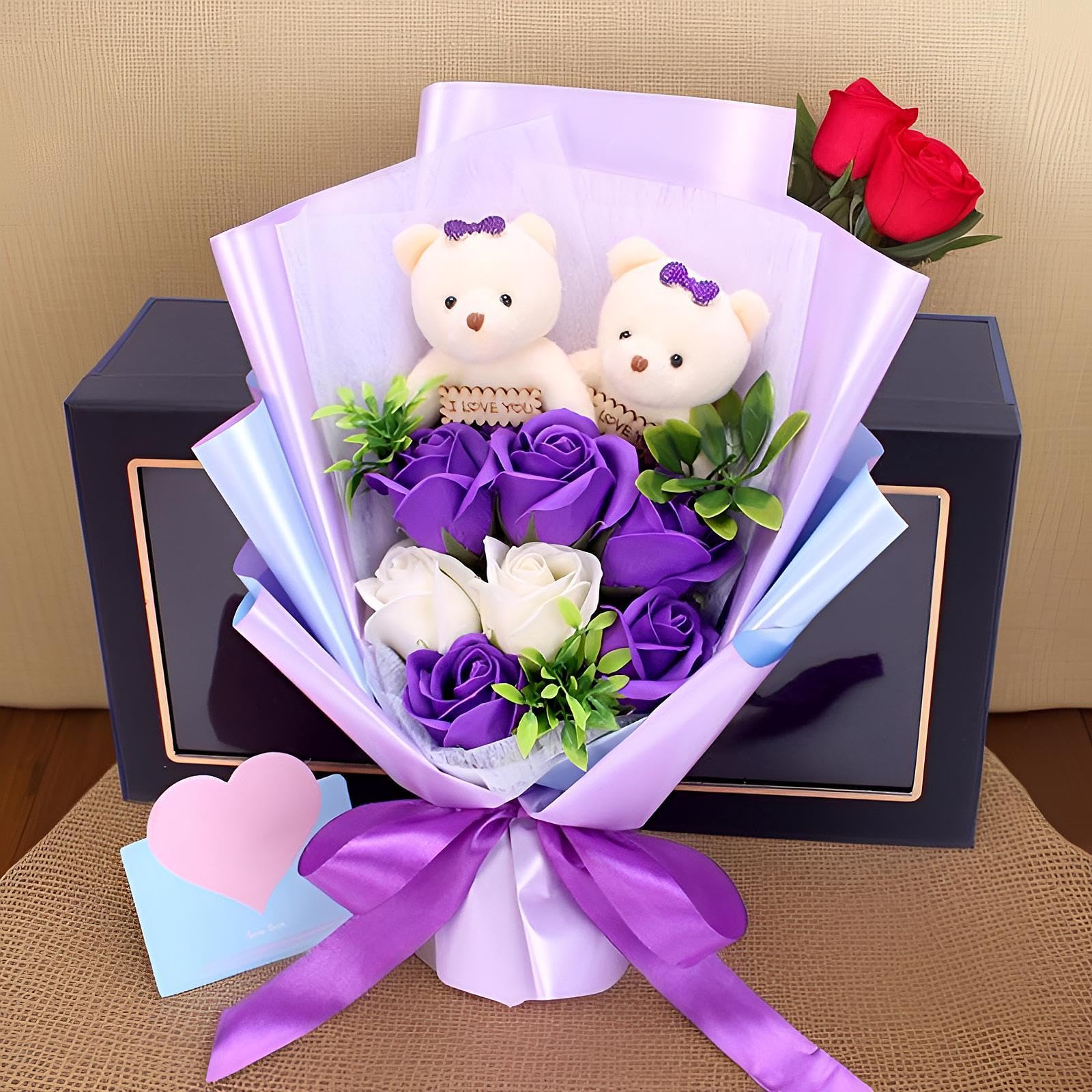 Arreglos Florales de Jabón Artesanales, Perfumados, Regalos de Valentín para Jardín, Interior, Exterior, Mascotas, Estudiantes Y Amigos, Violeta, Individual