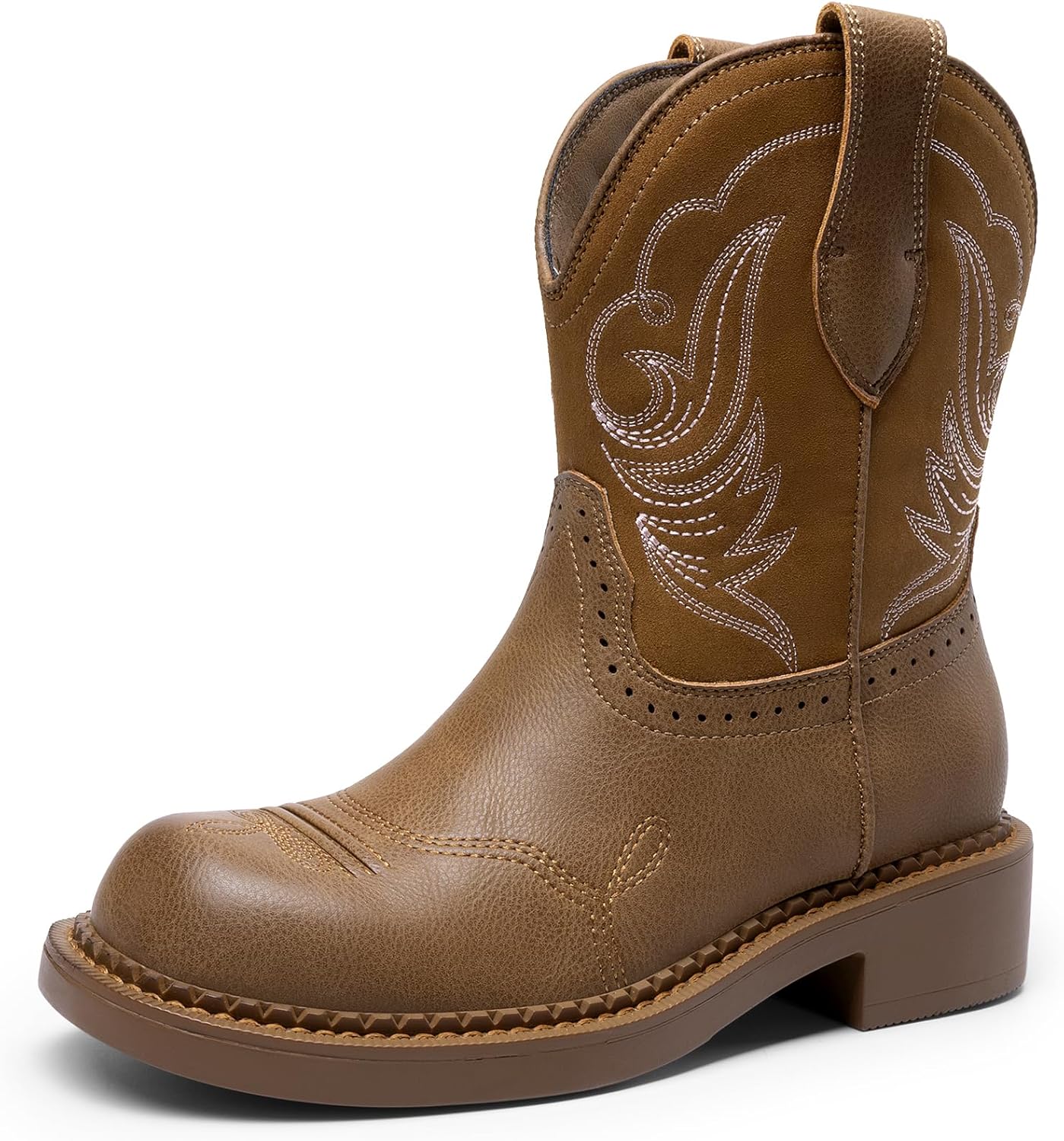 DREAM PAIRS Cowboy Cowgirl Boots for Women, Round Toe Embroidered Mid Calf Western Boots for Work, Country Concerts, Rodeos, Casual Outings