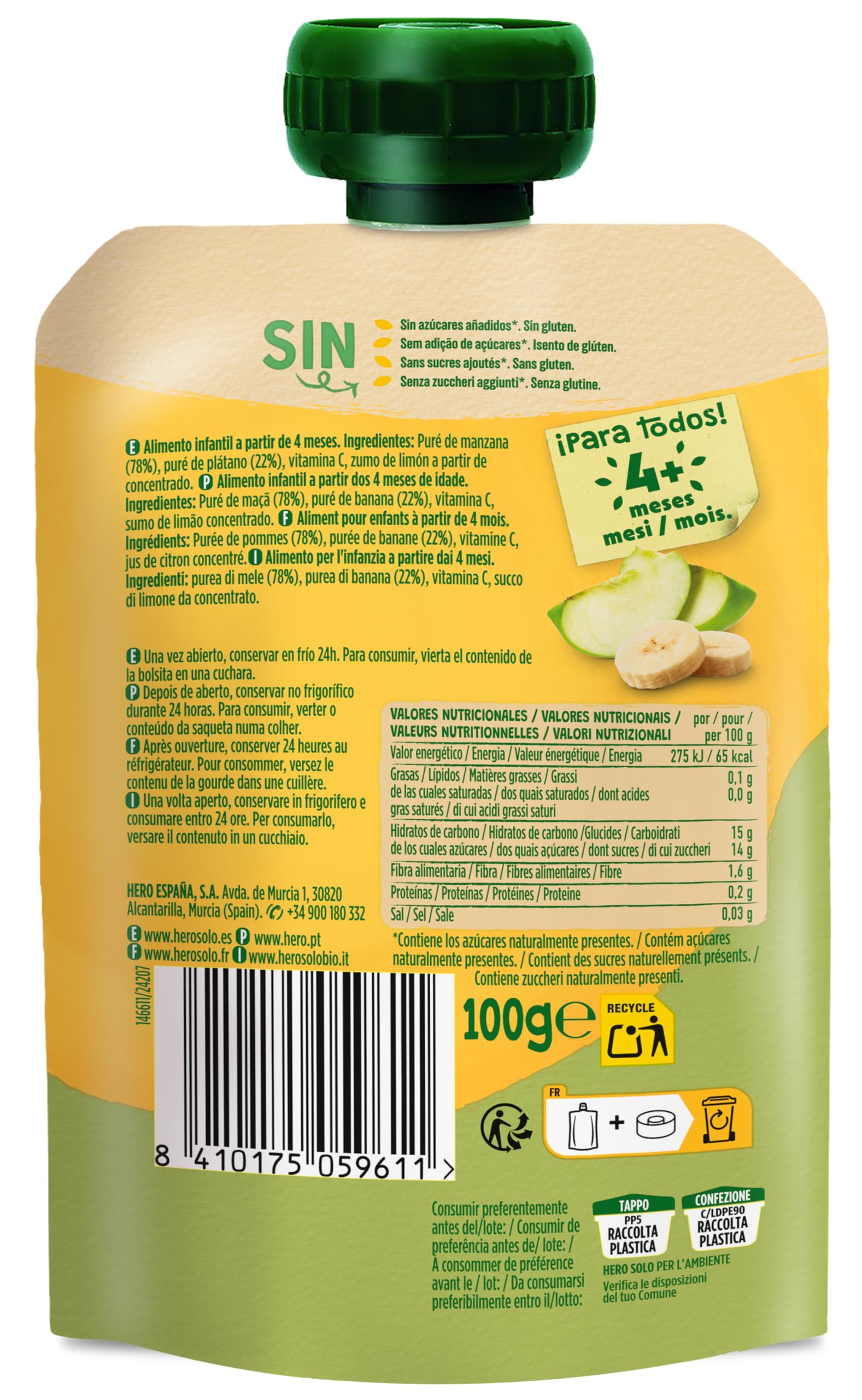 Hero Baby Bolsitas de Manzana y Plátano 100 g