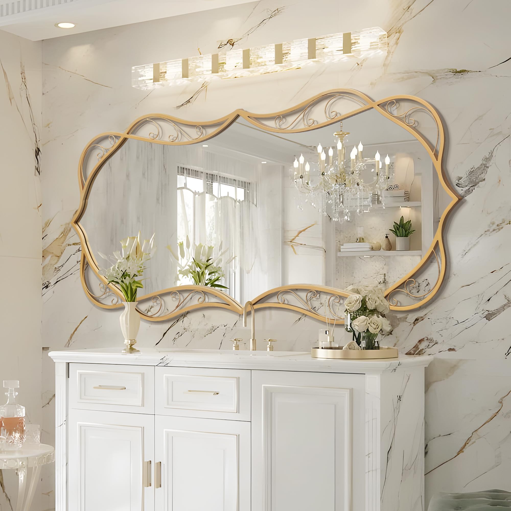 Besdomus Large Bathroom Gold Mirror 30x60Antique Oversize Mirror for Wall - Vertical or Horizontal Hanging - Home Decor