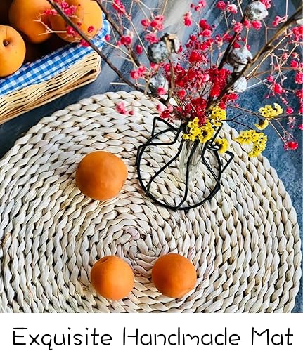 Miniatura 5 de Juego de 4 manteles individuales tejidos redondos y naturales de 13 pulgadas, manteles individuales de mimbre, manteles individuales de ratán,