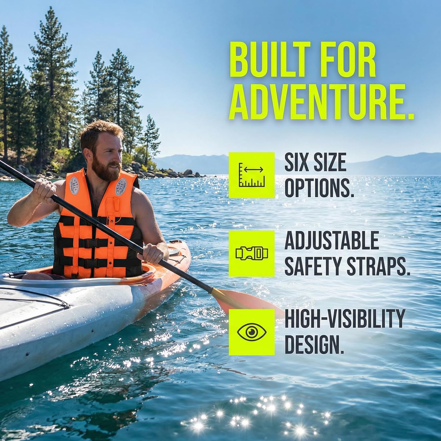 Life Jackets for Adults, Adult Kayak Vest High Buoyancy Swim Vest Women's Men's Adjustable Straps Safety Jacket Swimming Fishing