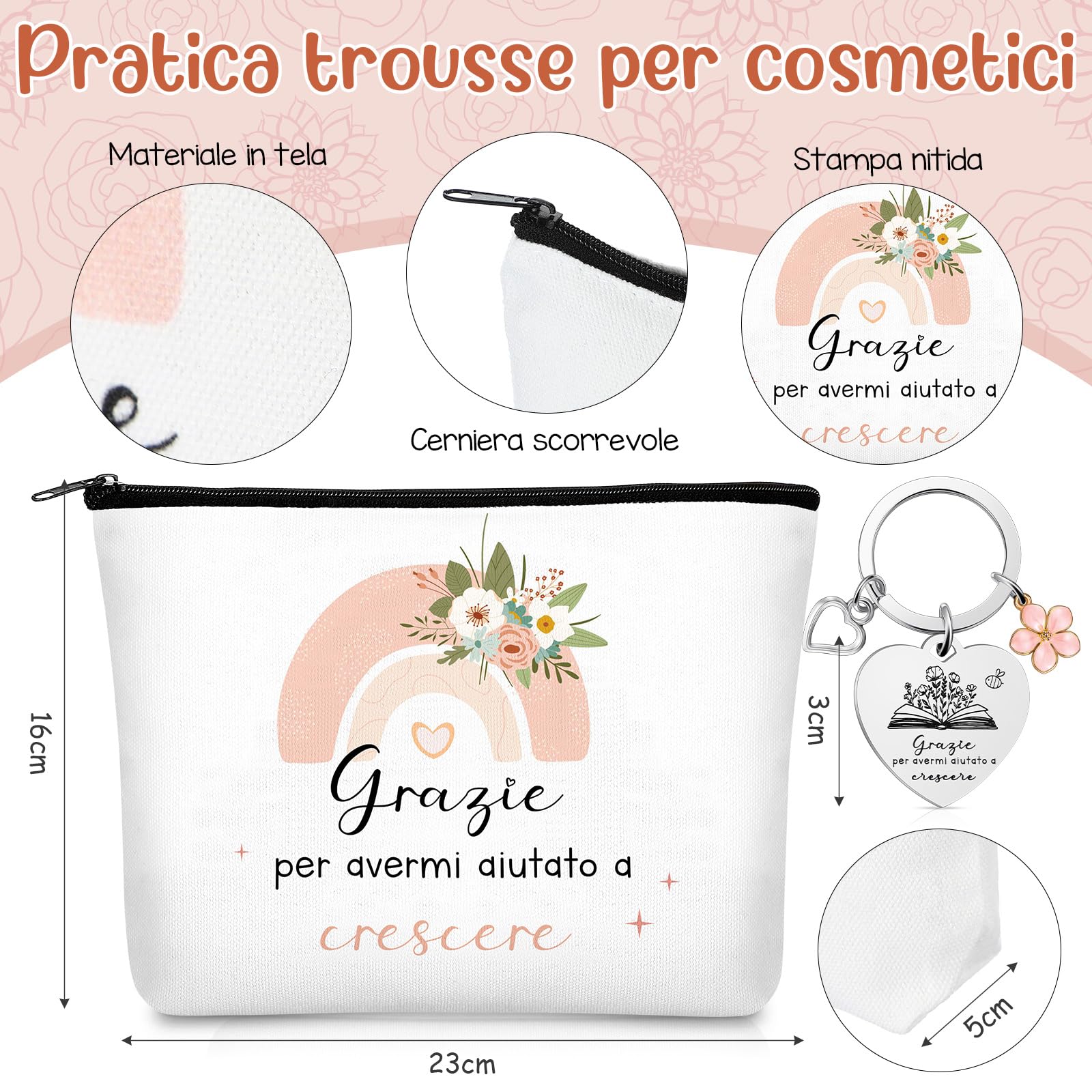 Hestya 5 Pezzi Regalo Maestre Fine Anno Grazie Maestra Borsa Tote per Insegnanti Borsa Comestic Portachiavi Penna a Sfera Taccuini Tascabili Regali Ringraziamento per Insegnante Laurea Compleanno