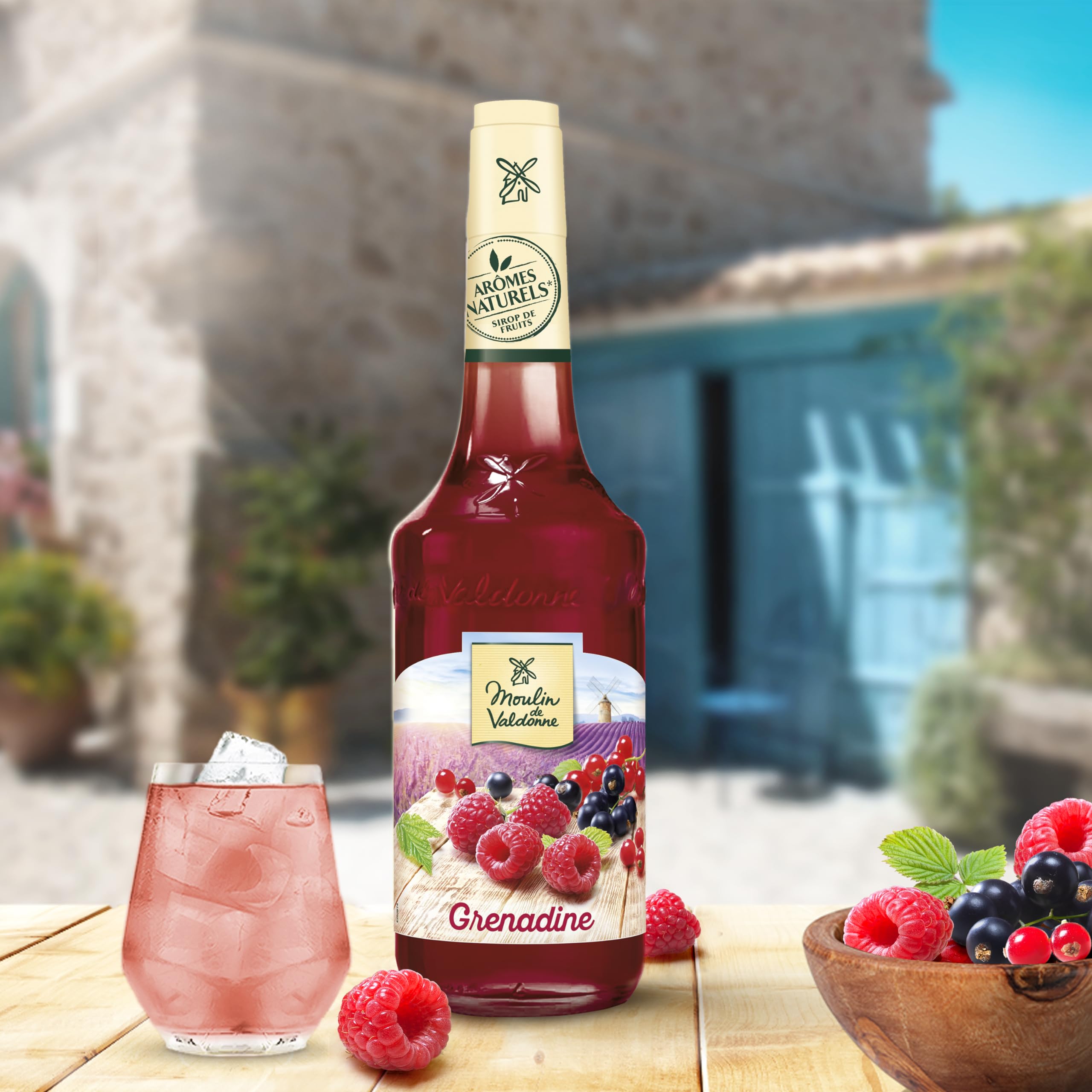 Moulin de Valdonne - Assortiment de Sirop de Grenadine, de sirop de Menthe et de sirop de Pêche Blanche pour boissons rafraîchissantes, cocktail avec ou sans alcool, 3 bouteilles 70 cl