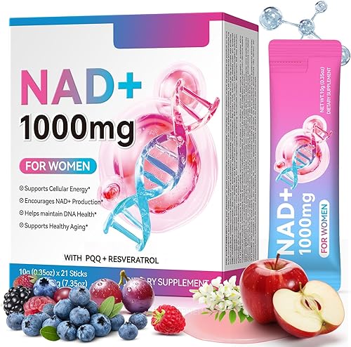 Suplemento NAD+ para mujeres de 1000 mg - Potenciador de energía celular de alta potencia con resveratrol, PQQ, salud, suplemento de apoyo