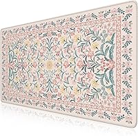 iCasso Pink Floral XXL Desk Mat Large Mouse Pad - Anti-Slip Rubber Base, Stitched Edges, Water-Resistant for Women Desk Setup