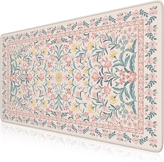 iCasso Pink Floral XXL Desk Mat Large Mouse Pad - Anti-Slip Rubber Base, Stitched Edges, Water-Resistant for Women Desk Setup