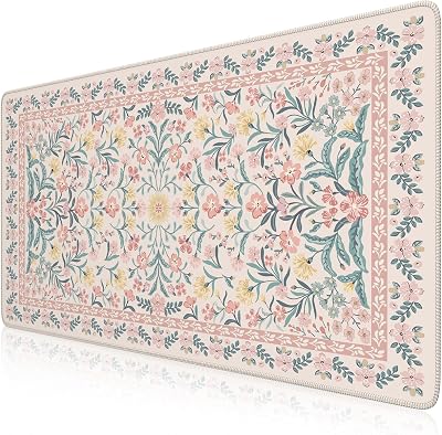 iCasso Pink Floral Desk Mat, Desk Pad, XXL Large Mouse Pad, Anti-Slip Big Mousepad with Stitched Edges, Computer Mouse Pads for Desktop Decor, Cute Office Desk Accessories for Women(Pink) Global Recycled Standard