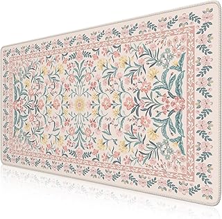 iCasso Pink Floral Desk Mat, Desk Pad, XXL Large Mouse Pad, Anti-Slip Bi...