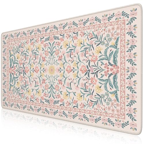 iCasso Pink Floral Desk Mat, Desk Pad, XXL Large Mouse