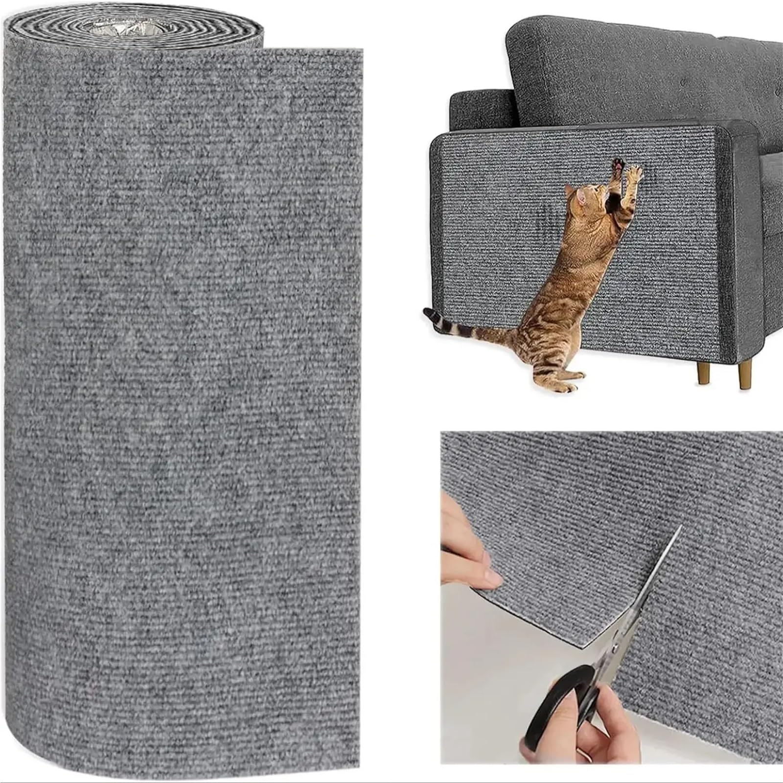 Protector Sofa Gatos Arañazo Alfombrilla for rascar Gatos, Alfombra Recortable, Esquina, Pared, autoadhesiva, Protector de Muebles for arañazos DIY(Black,50x200CM)