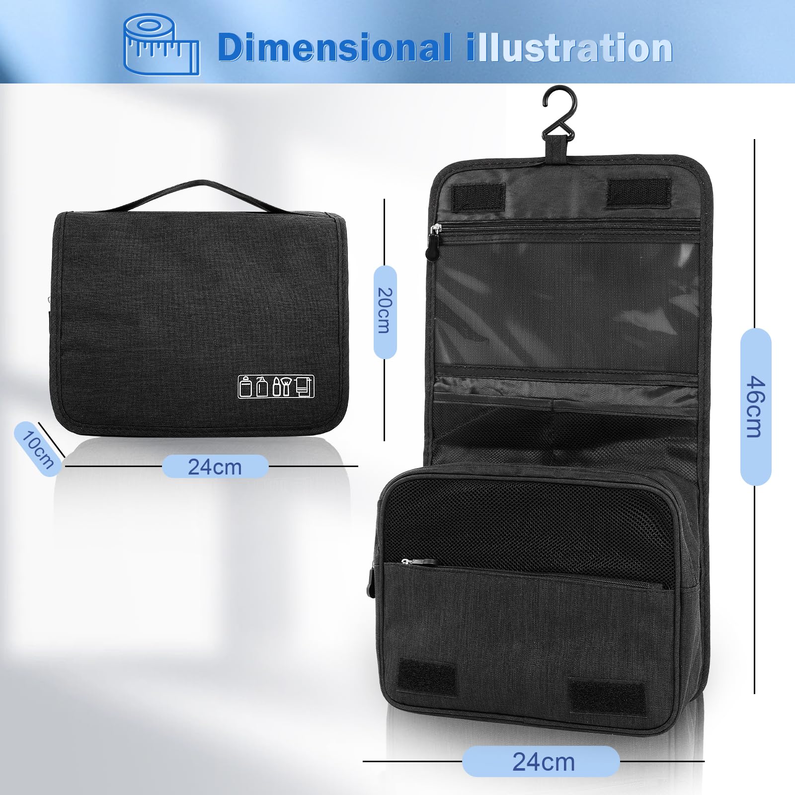 AiQInu Trousse de Toilette, Pliable Grande Trousse de Toilette Voyage pour Hommes et Femmes,Multifonction Imperméable Sac Cosmétique Organisateur de Voyage avec Crochets - 4