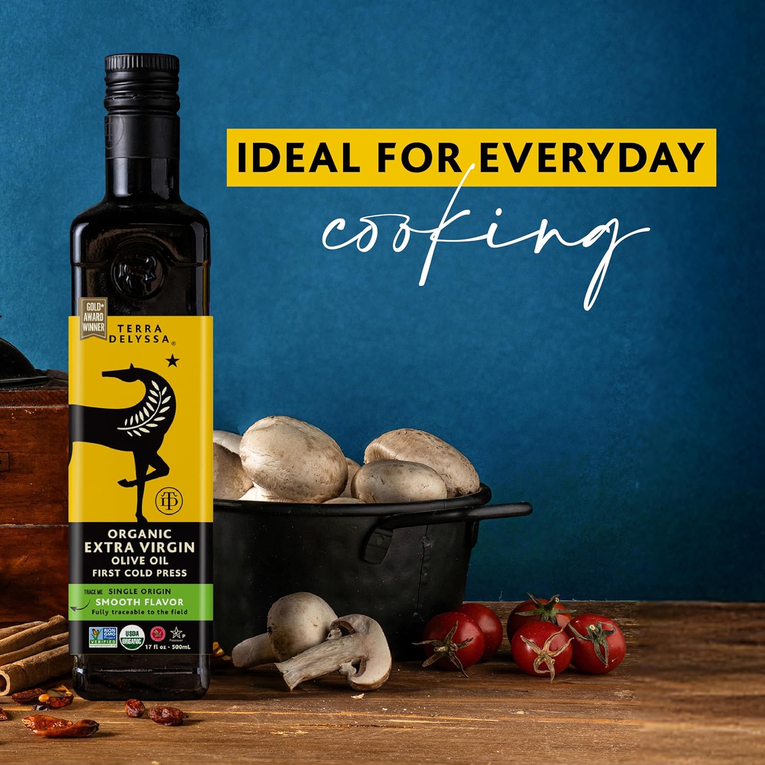 Terra Delyssa First Cold Pressed Organic Extra Virgin Olive Oil, Single Sourced, 500 ML (17 fl. oz) Dark Glass Bottle - 1 Pack, Non-GMO, Naturally Rich in Antioxidants and Polyphenols - Image 8