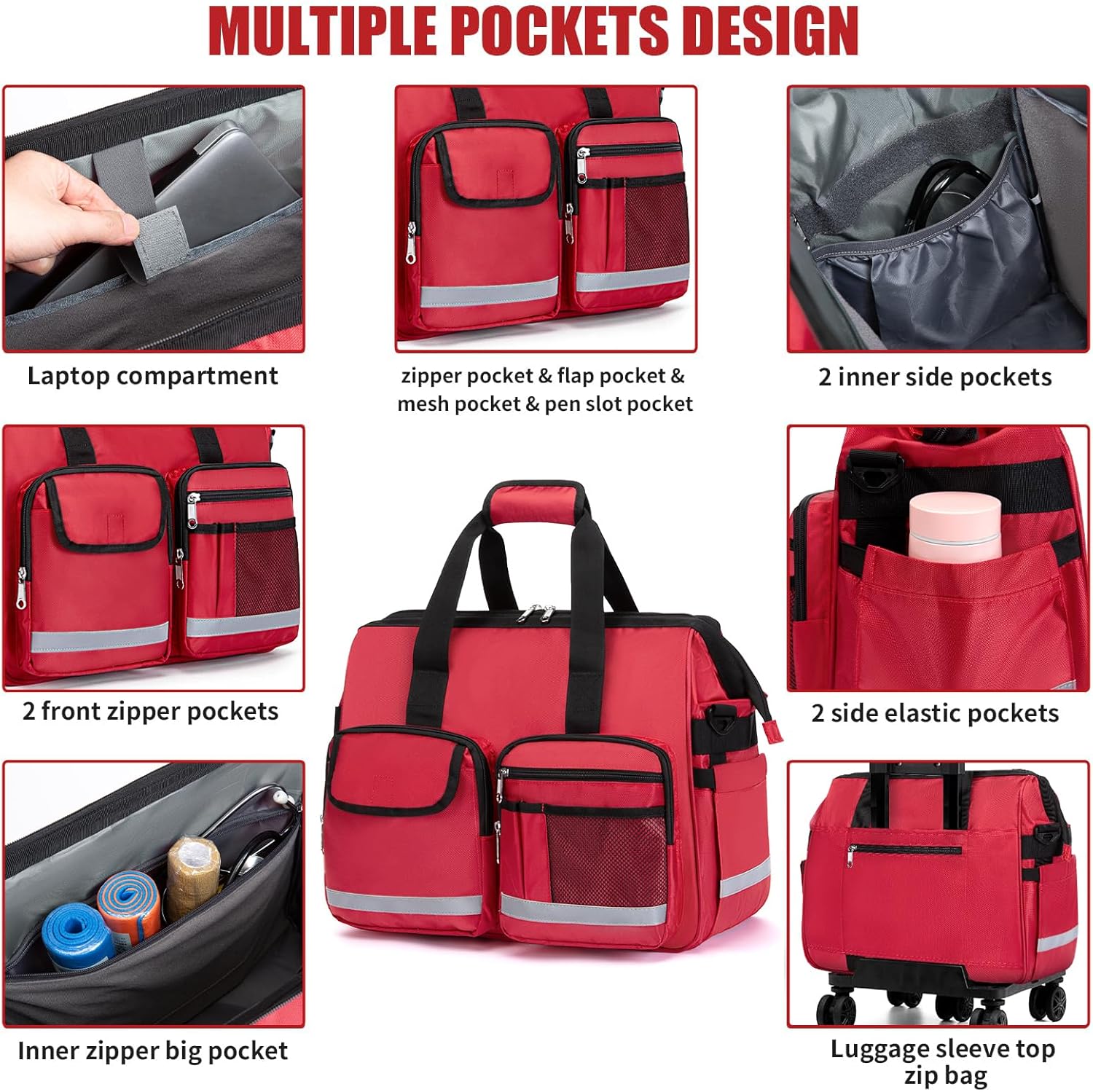Gatycallaty First Aid Bag for Doctor Home Health Nurse Trauma Red Ems Emergency Duffle First Responder Emt Med Dr Nurse Nursing Equipment Paramedic Bag with Compartment Ultimate Physician Clinical