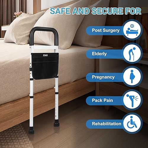 Miniatura 6 de Panta Rieles de cama para adultos mayores de seguridad, rieles ajustables de asistencia de cama para personas mayores, color negro