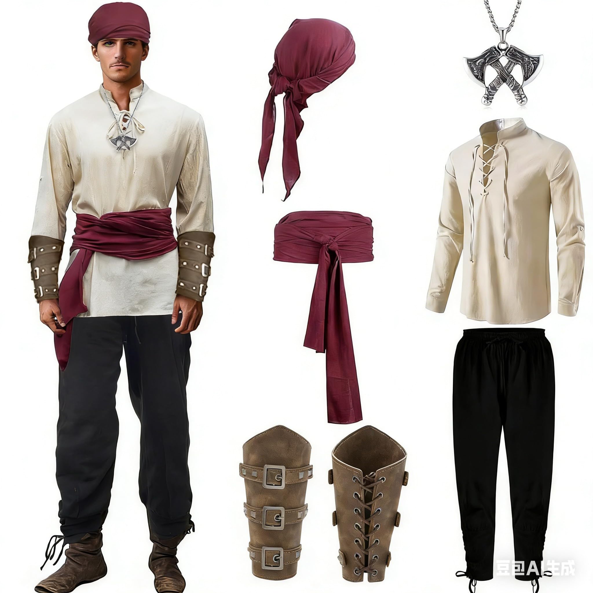 7 Stück Mittelalter Kostüm Herren Komplettset - Renaissance