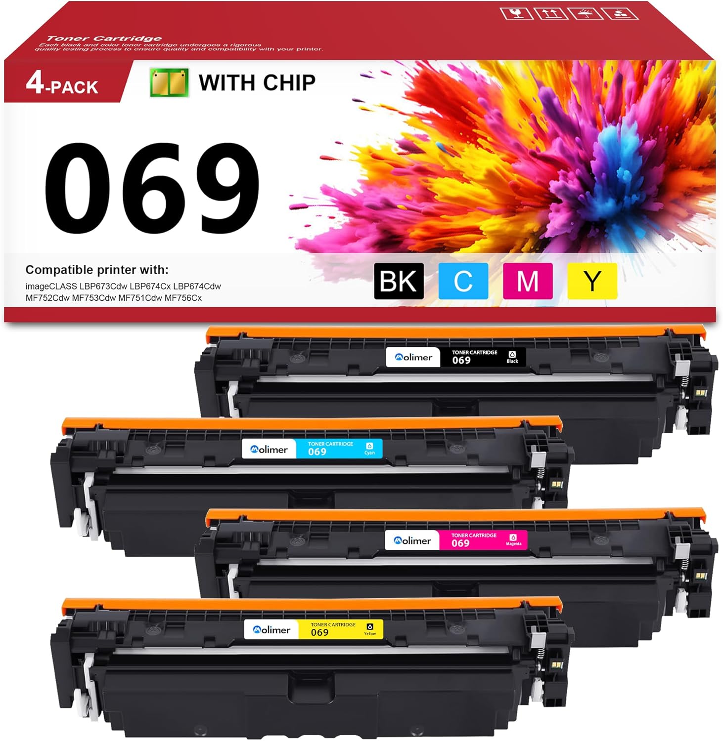 069 069H Toner Cartridge Replacement for Canon 069 Toner Cartridge Set for Canon Color imageCLASS MF753Cdw LBP674Cdw MF752Cdw MF751Cdw MF756Cx Printer (Black Cyan Magenta Yellow, 4-Pack)
