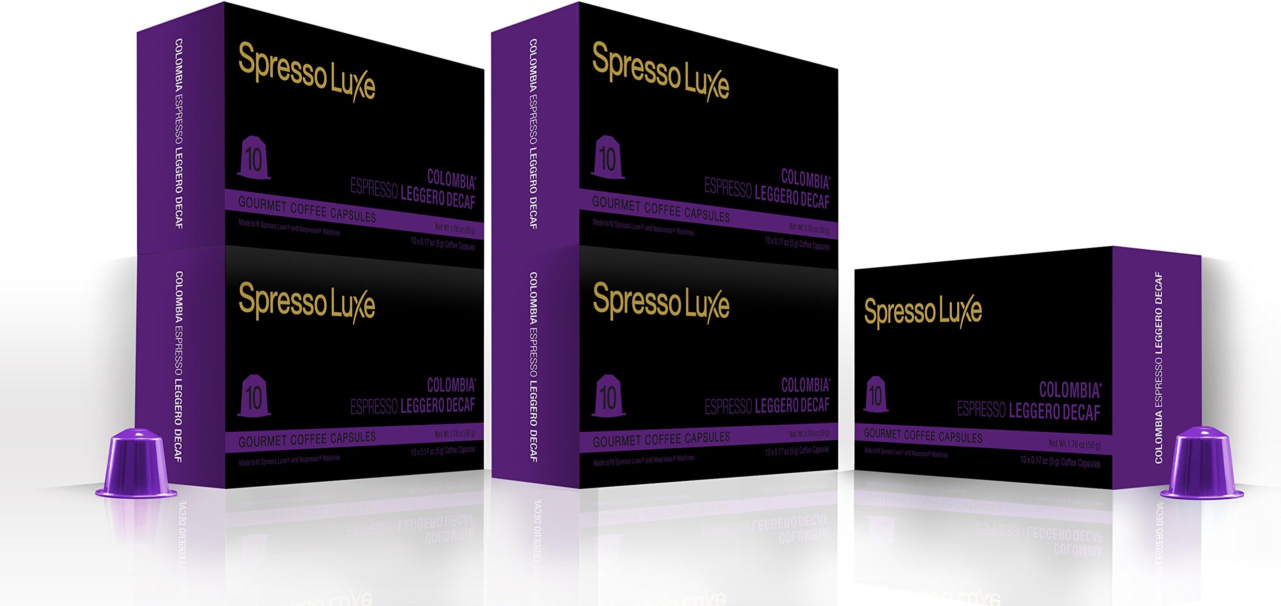 SpressoLuxe Nespresso Compatible Gourmet Coffee Capsules, Colombia Decaf Leggero, 50 Count