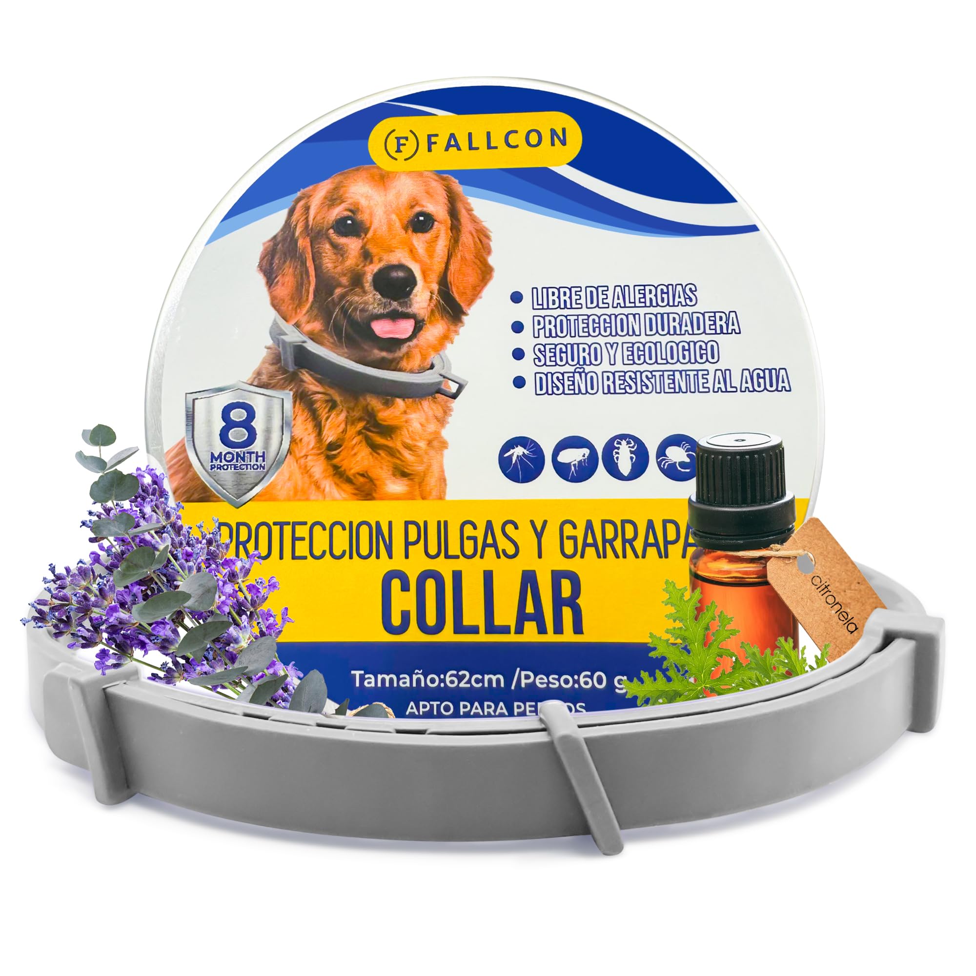 Collar Antiparasitos Perros Natural Repelente Frente a Pulgas,Garrapatas y Mosquitos,Tamaño Ajustable e Impermeable para Mascota Pequeño Mediano Grandes