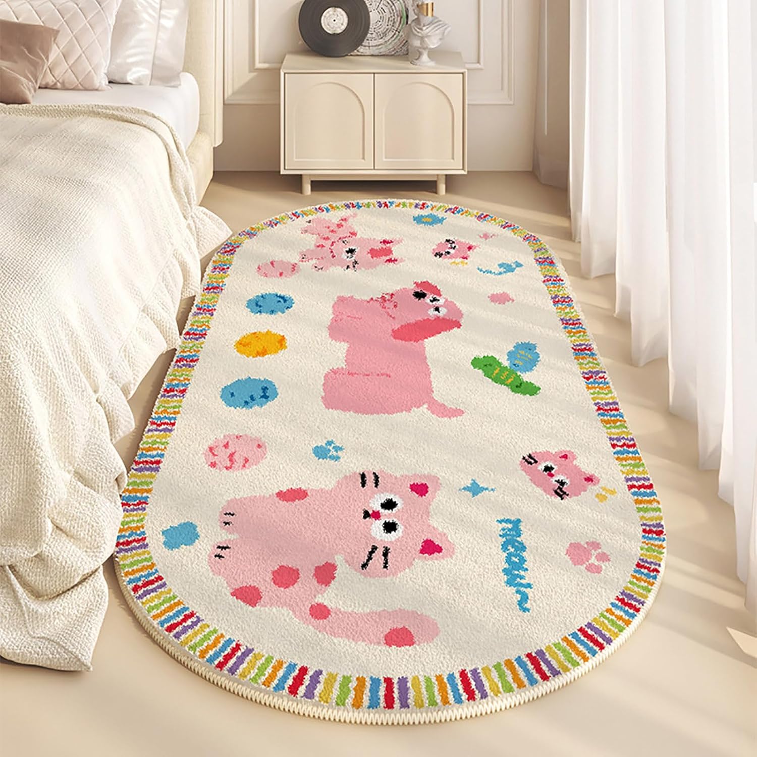 BK&MF Faux Wool Bedside Rug,Non-Slip Washable Floor Mat for Kids Bedroom, Soft Fluffy Nursery Carpet, Irregular for Bedside & Playroom,E,60x180cm(24x71inch)