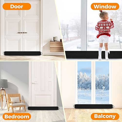 Miniatura 5 de TORRAMI Topes para debajo de la puerta de 32 pulgadas, bloque de corriente triangular pesado para aire fríovientobrisa, bloqueador de ruido para