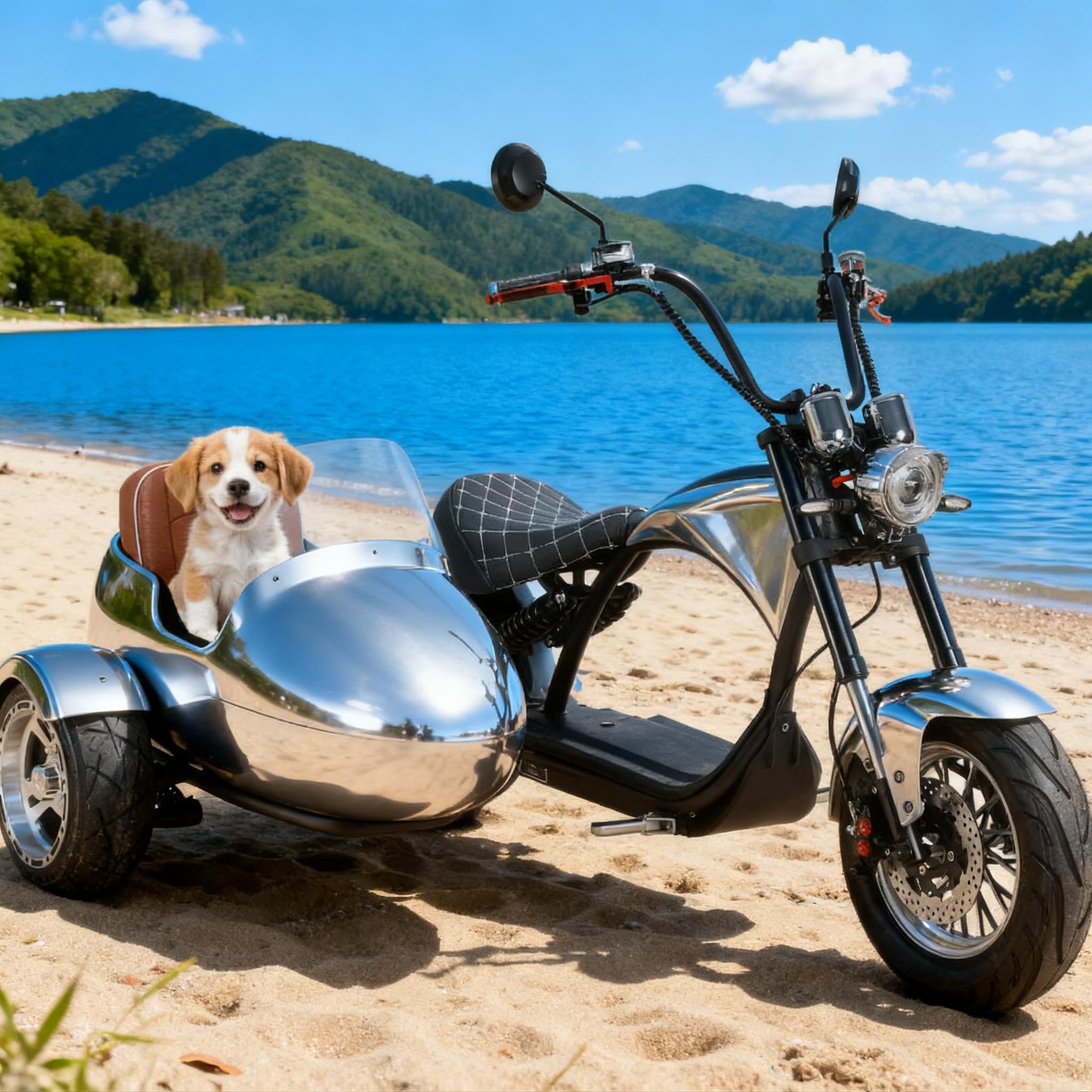 eAhora M1P Sidecar Electric Motorcycle for Adult, 2 Person Ride, 2000W Powerful Motor,40+ Miles Long Range on 60V 30Ah Lithium Battery,37MPH Hight