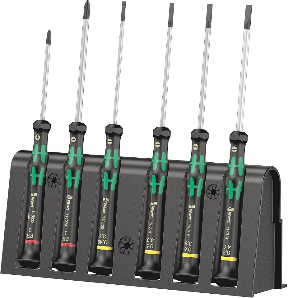 WERA 5118152001 2035/6 B Screwdriver Set and Rack for Electronic Applications 6 Pieces, Silver