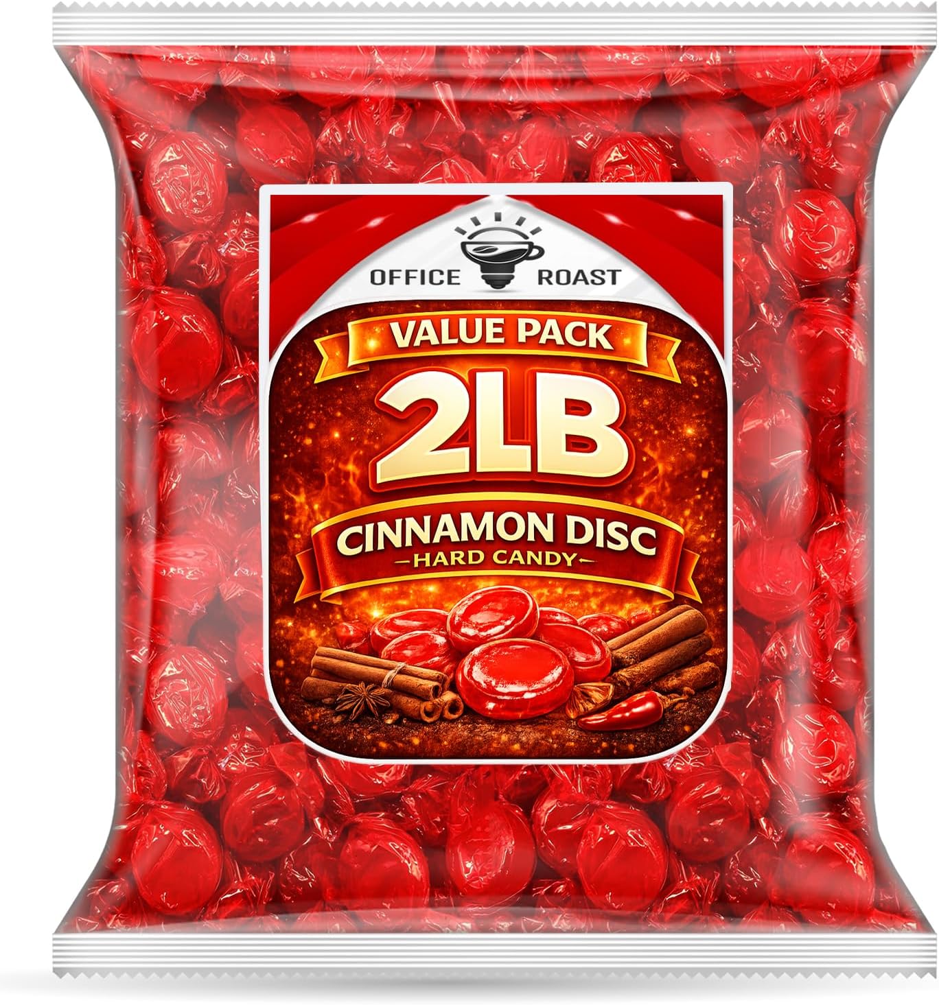 Cinnamon Discs Hard Candy โ | 2 LB Bulk Value Bag | Classic Old Fashioned Cinnamon Wheels, Spicy Sweet Red Hard Candy, Individually Wrapped Retro Candy for Parties, Candy Bowls, Office Treats & Holiday Favors