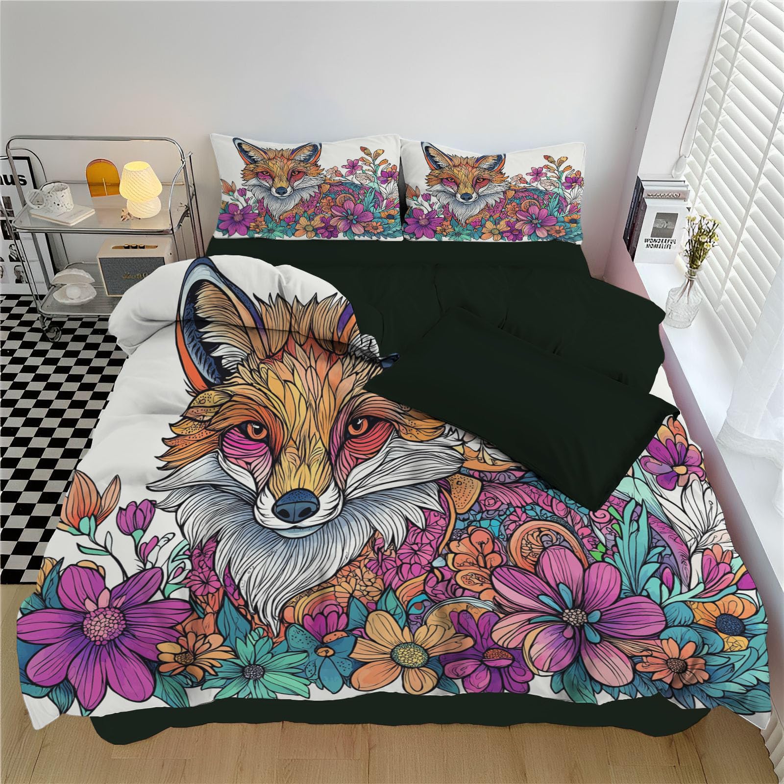 Housse de couette 240x260 bohème rose motif renard élégant pour sublimer votre chambre adulte