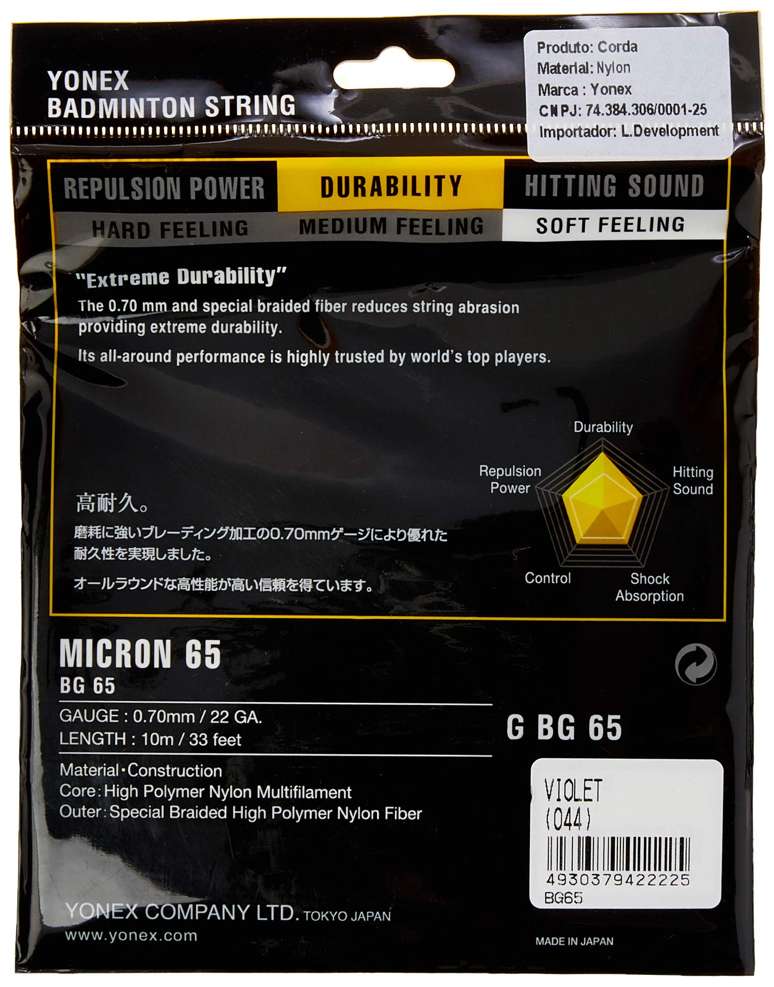 Amazon.com : YONEX BG 65 Badminton String (Violet) (10m) : Sports