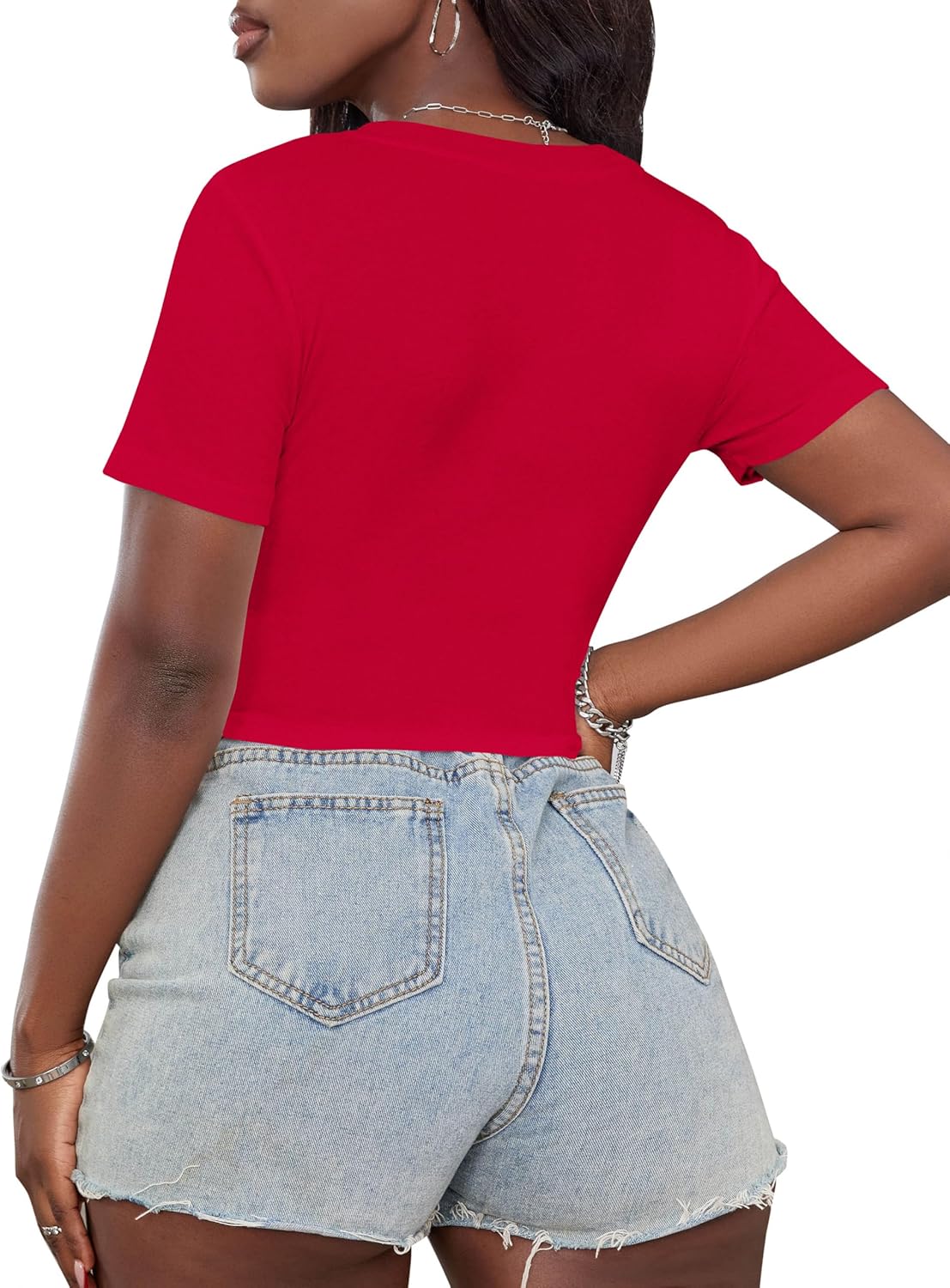 Hilinker Women's Sexy Graphic Crop Tops Short Sleeve V Neck T Shirts Summer Tees - Image 4