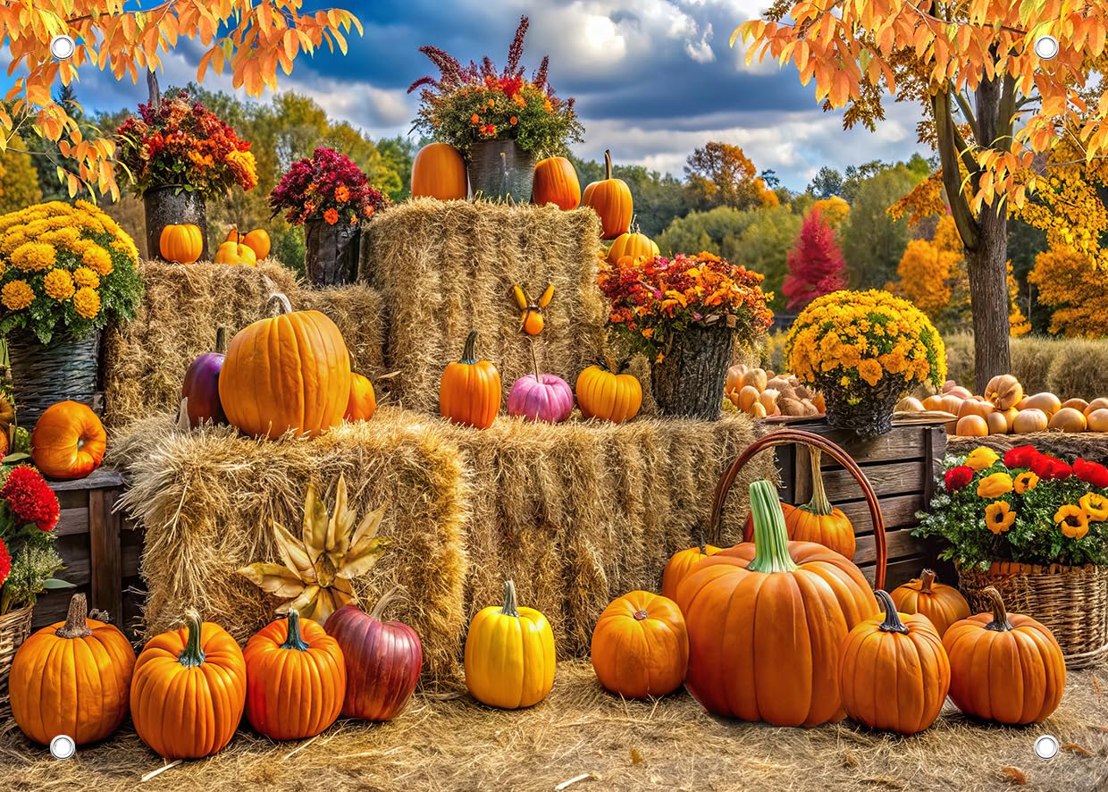 SJOLOON Fall Backdrop with Pumpkin Thanksgiving Day Backdrop for Photography Party Decoration Banner 12810 (94x70in)