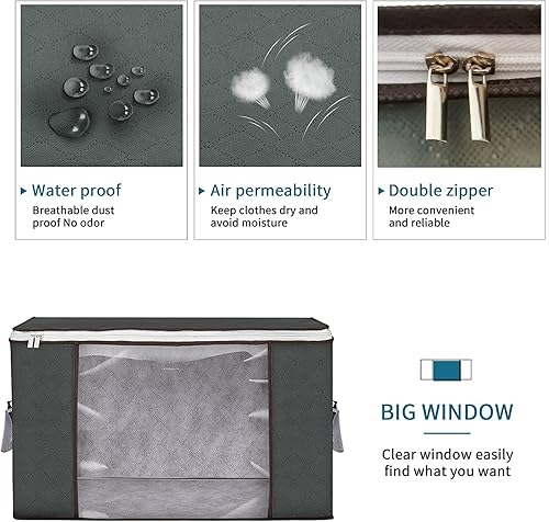 Miniatura 5 de ZB.soar Bolsas de almacenamiento de ropa ampliadas, bolsas de almacenamiento gruesas de 90 litros para dormitorio con asa reforzada, tela gruesa