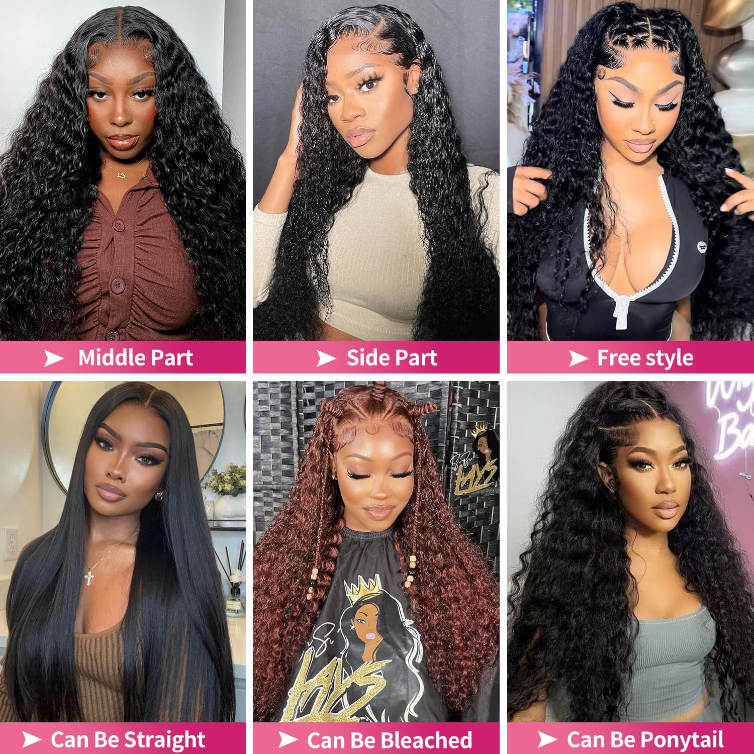 30 Inch 13x6 Lace Front Wigs Human Hair Water Wave 200 Density 13x6 HD Full Lace Frontal Wigs Pre Plucked Wet and Wavy Glueless Deep Curly Human Hair Wigs for Women Natural Black - Image 6