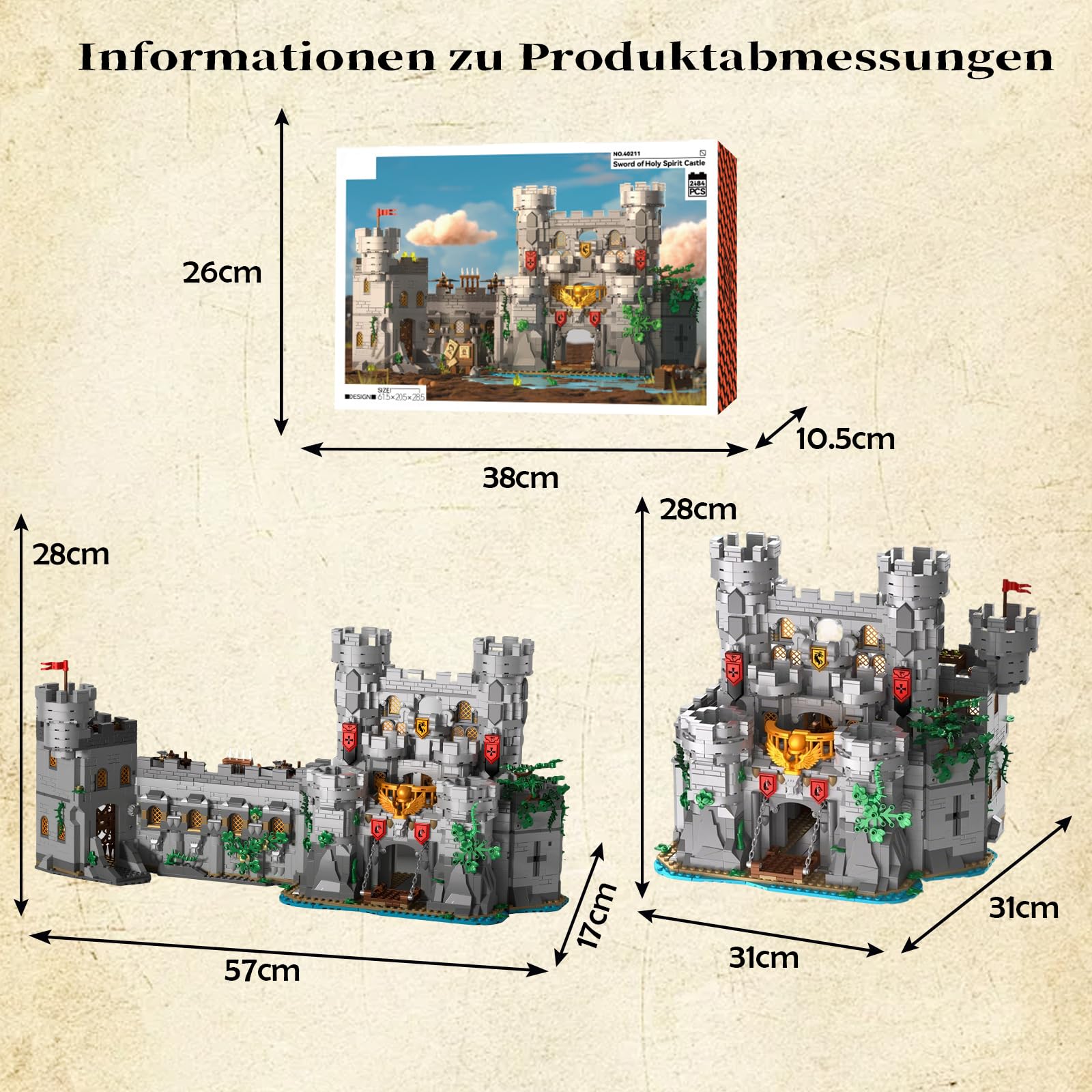 2 in 1 Mittelalter Ritterburg Bausteine Set, Klemmbausteine Haus Schloss Architektur Castle Modular Building für Erwachsene (2484 Teile)