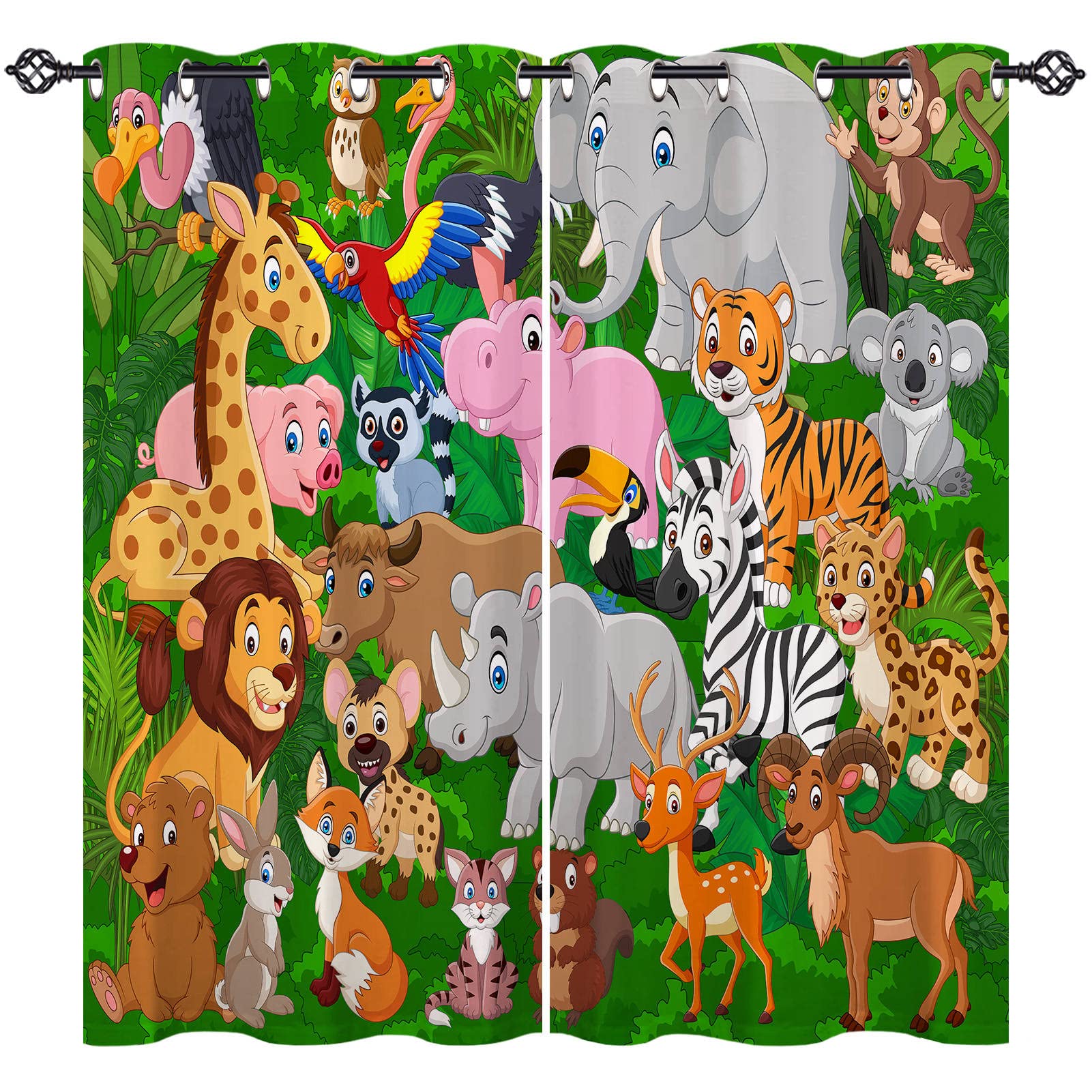 ANHOPE Animal Curtains Eyelet 80% Blackout Room Darkening Curtains Jungle Safari Wildlife Print Pattern Thermal Light Blocking Window Drapes for Kids Bedroom Living Room 66 x 54 Inch Drop 2 Panels — image 1