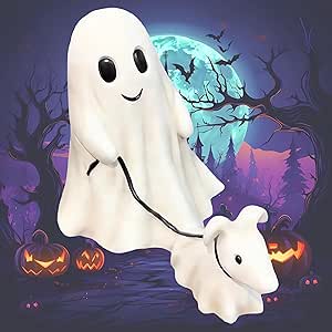 Geister Statue Mit Hund Halloween Deko - Niedliche Ghost Walking Dog Figur Für Garten