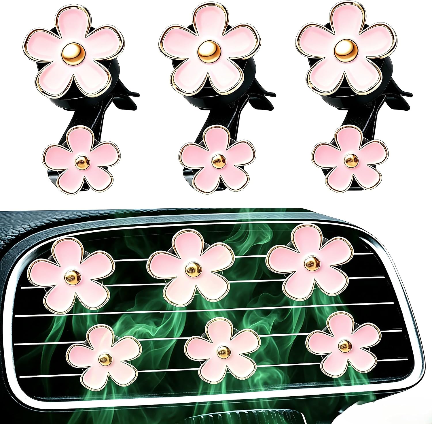 6 Pcs Pink Daisy Car Vent Clip Essential Oil Diffuser