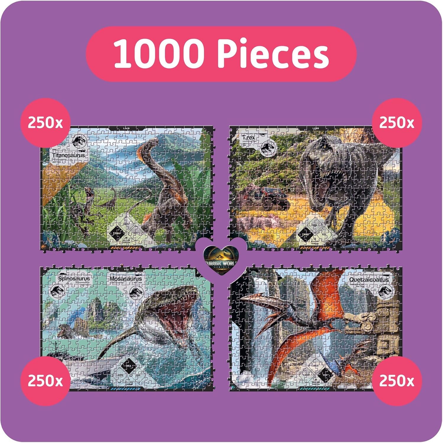 TEAMPUZZLE: Jurassic World Rebirth - 1000pc Puzzle, 4 Jigsaw Sections, Dinosaur Movie Scenes, 27x19, Includes App Game Actions, Family & Friends 12+
