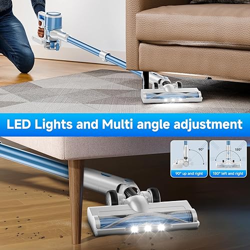 Miniatura 5 de Aspiradora inalámbrica para el hogar, ligera, aspiradora de palo de 40 Kpa con batería recargable, tiempo de funcionamiento máximo de 45 minutos,