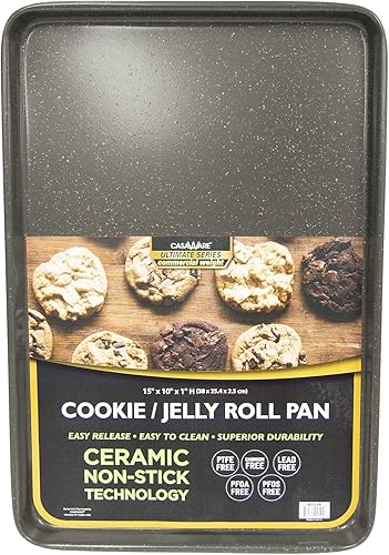 Miniatura 3 de casaWare Juego de 3 hojas de galletas de peso comercial, dos sartenes de 15 x 10 pulgadas, una sartén de 13 x 9 pulgadas (granito plateado)
