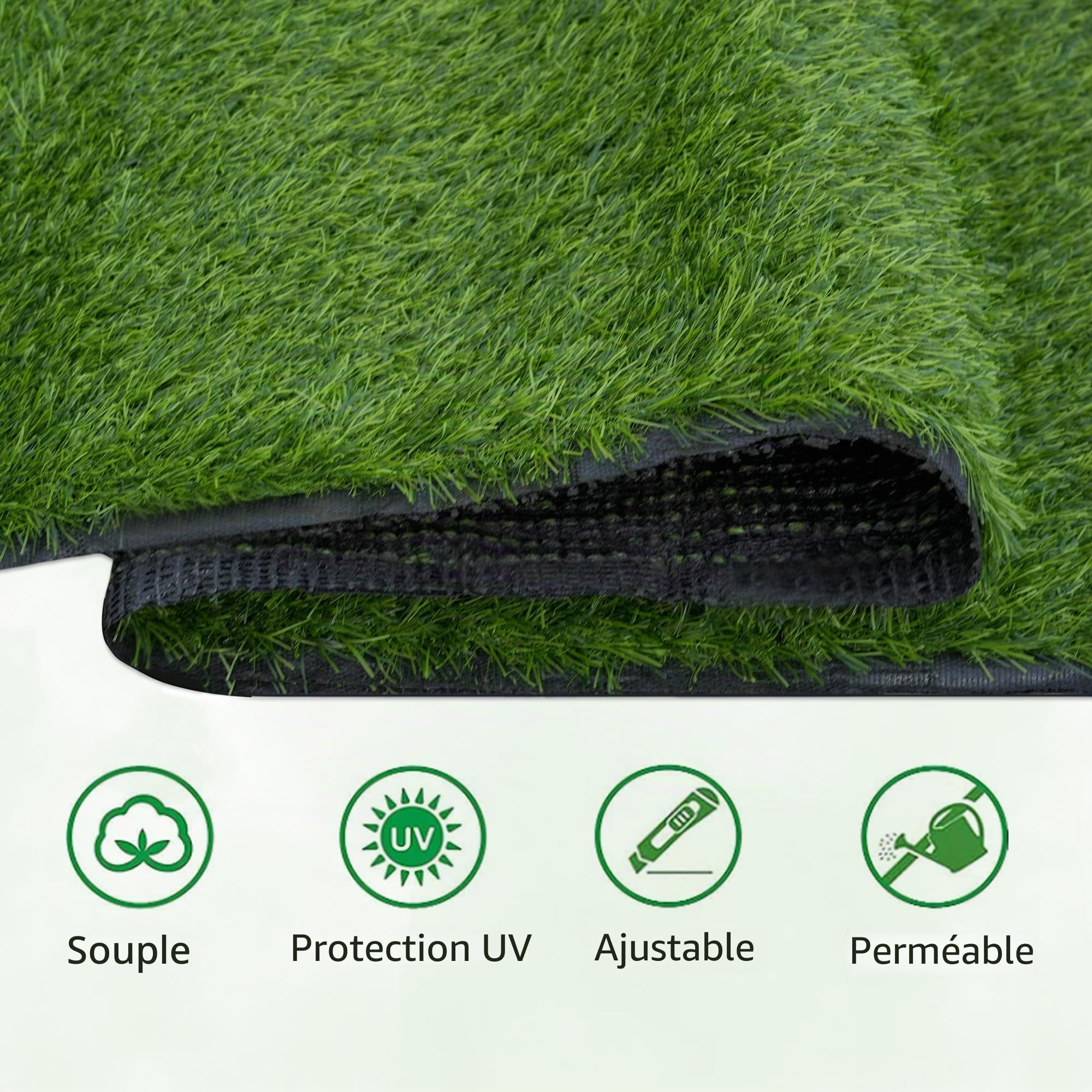 Nisorpa Tapis de gazon artificiel d'extérieur - 2 x 3 m - Gazon artificiel de 30 mm de hauteur - Rouleau de gazon synthétique perméable à l'eau - Pour l'extérieur, le balcon, le jardin, la terrasse