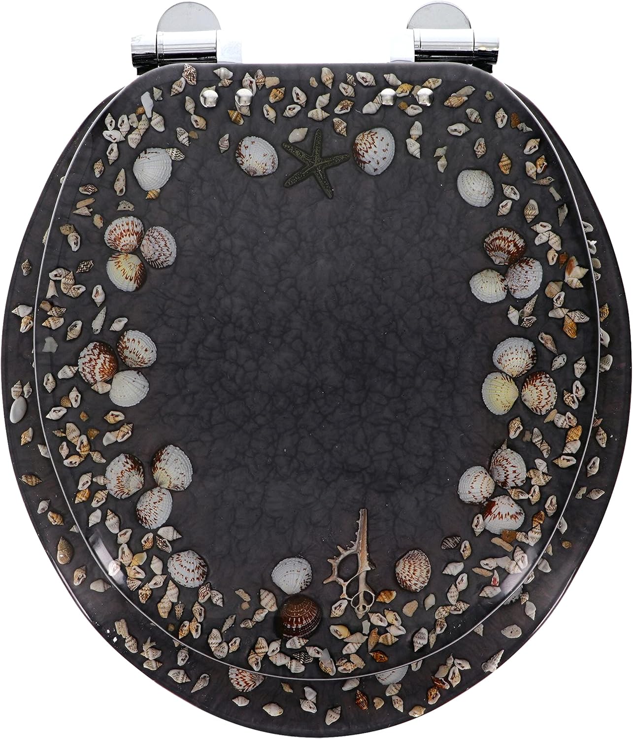 Home+Solutions Deluxe Resin Maui Decorative Round Toilet Seat - Coastal Decor, Beach House, Shells, No Slam Toilet, Slow Close, Resin Round Toilet Seats