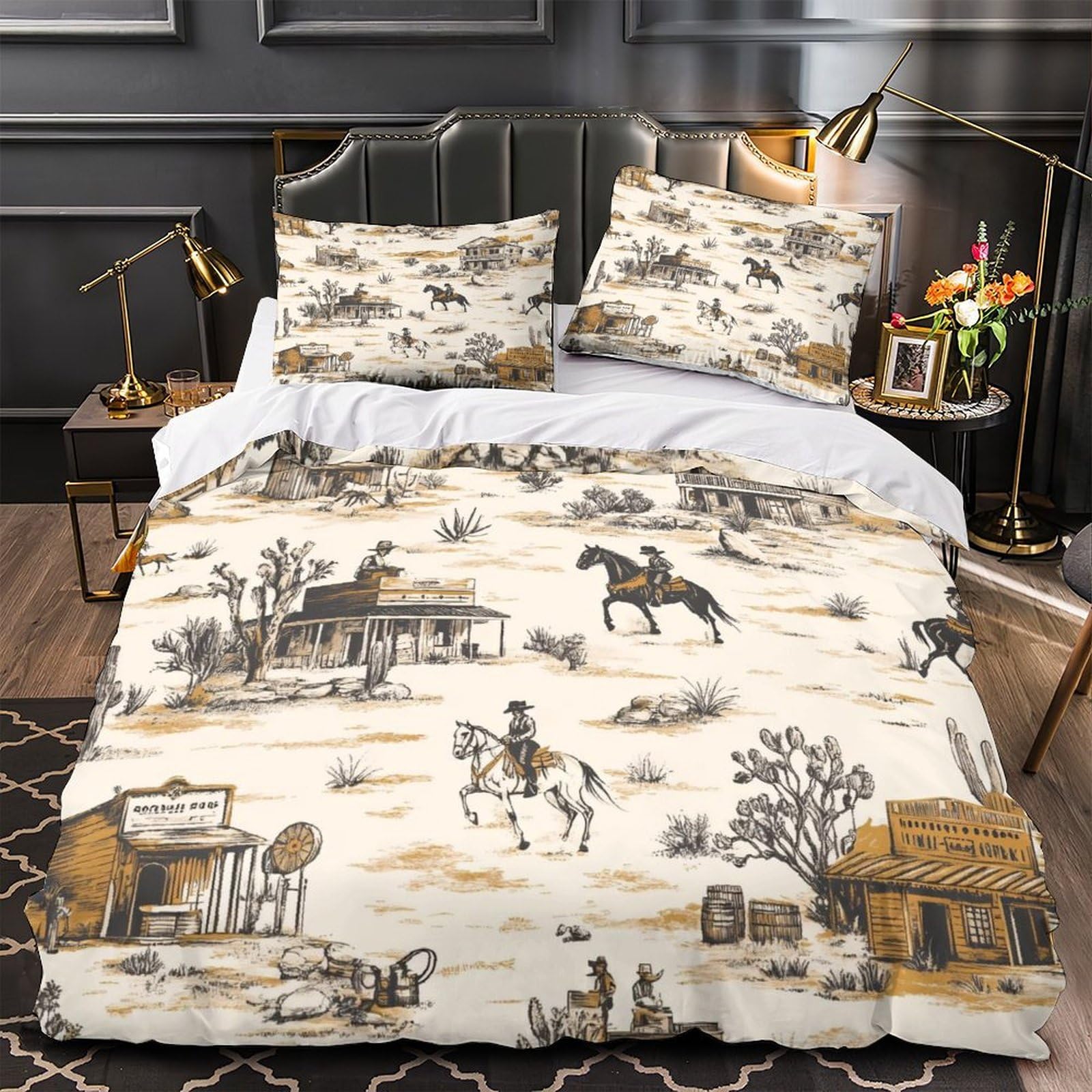 Parure de lit cowboy 140x200 microfibre avec housse de couette imprimé 3D pour enfant