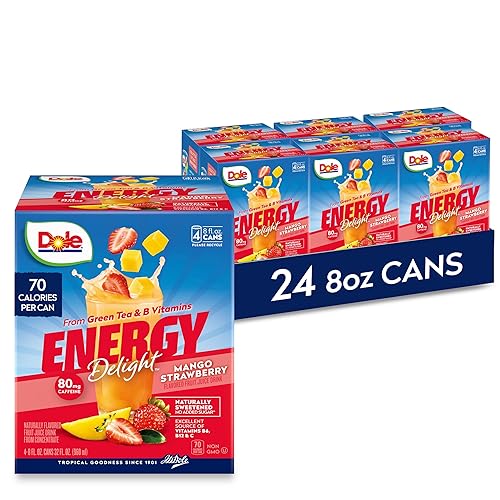 Dole Energy Delight - Bebida de jugo de frutas con sabor a fresa, mango y fresa, sin azúcar añadida, excelente fuente de vitaminas B6, B12 y C, de