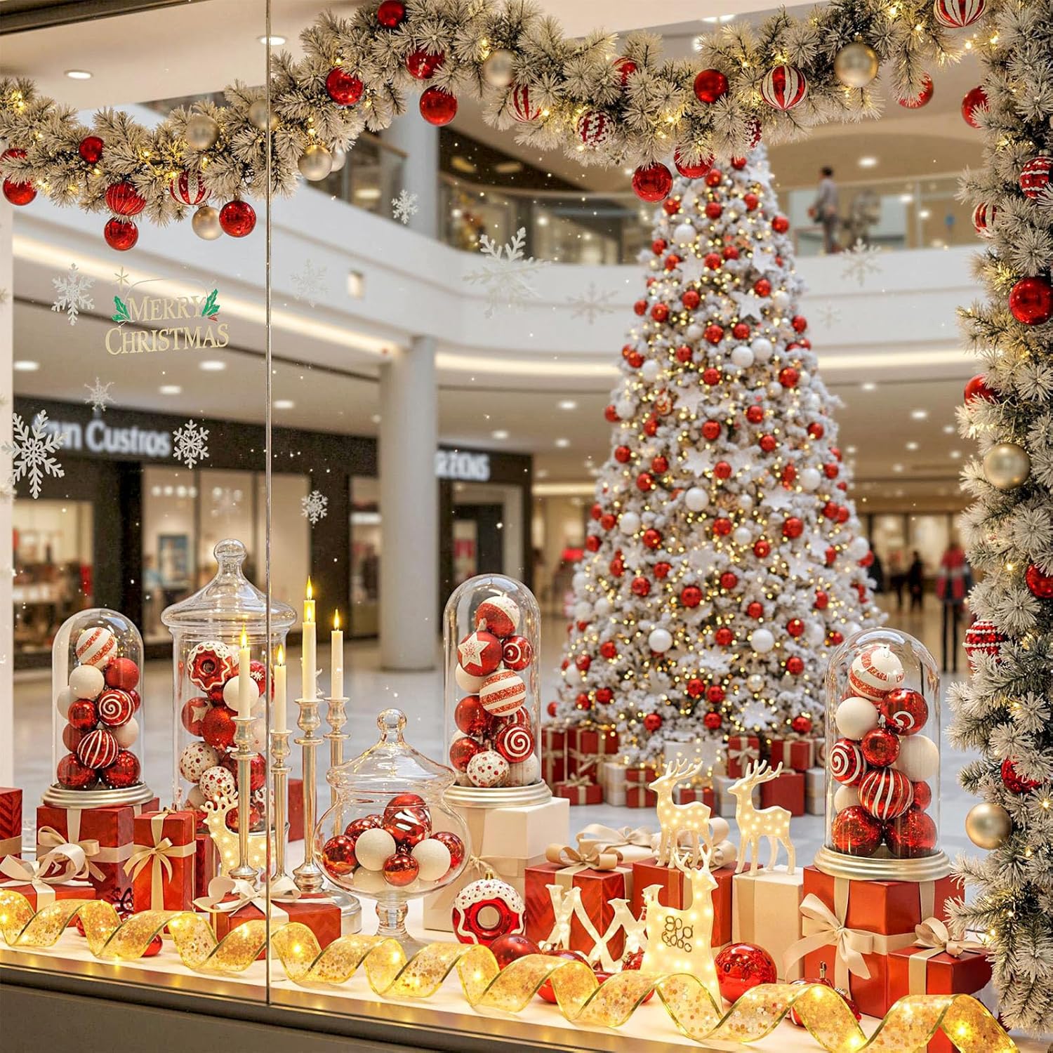 DomeStar 70PCS Red and White Christmas Ball Ornaments, Shatterproof Candy-Themed Christmas Tree Decorations with Lights for Holiday Party & Home Decor
