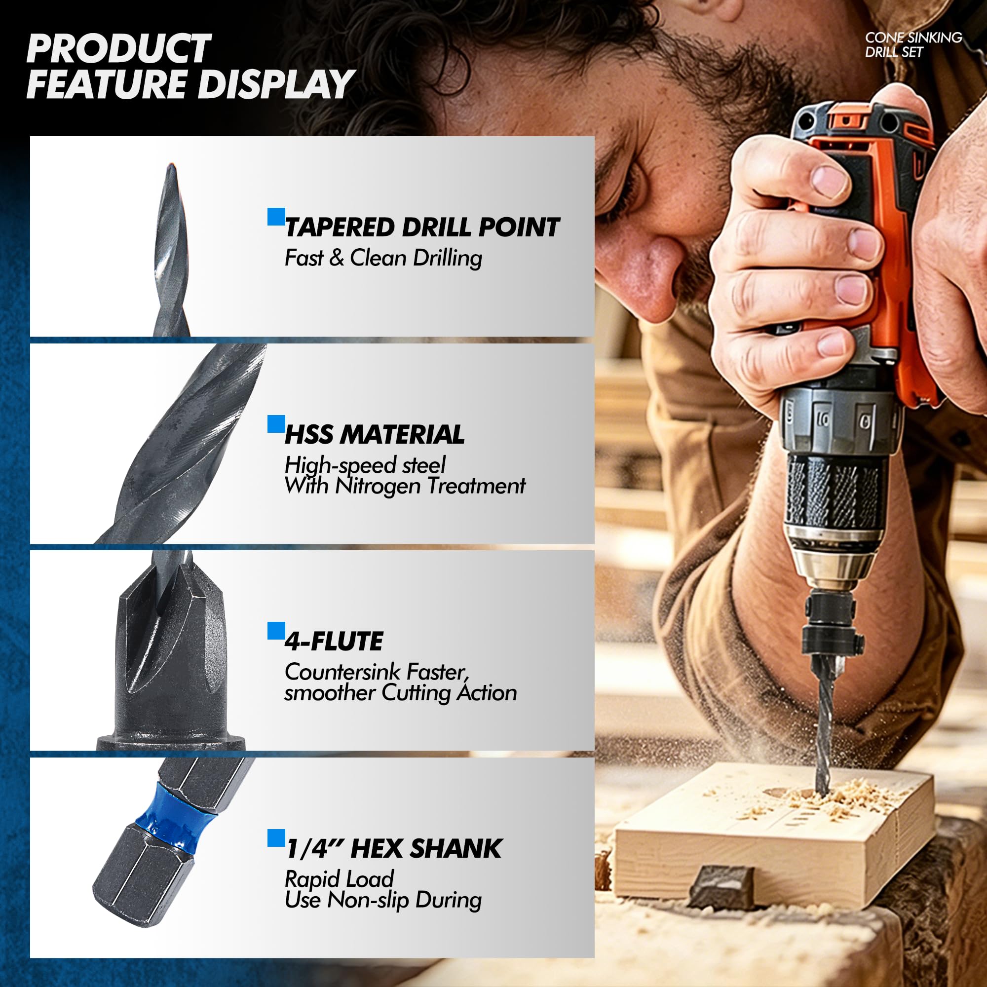 Countersink Drill Bit Set - 15 Piece Woodworking Tool -2 Countersink Drill Bit Set - 15 Piece Woodworking Tool -2