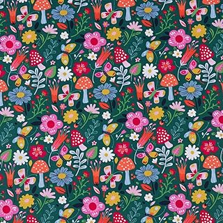 Hobby Lobby Mushroom Floral Cotton Apparel Fabric (1 Yard) - Printed Sewing Lightweight Precut Fabric for Sewing Clothes, Homeware, & Other Accessories