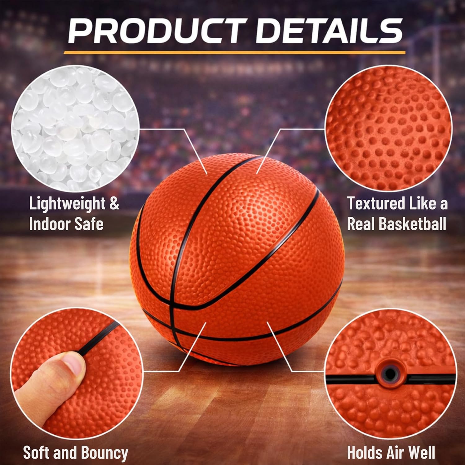 4 Pack Mini Basketballs for Mini Hoops, 6 Inch Inflatable PVC Basketball Balls with Pump & Needle, Rubber-Like Textured Grip, Indoor Outdoor Replacement Balls for Door, Pop-A-Shot & Trampoline Hoops